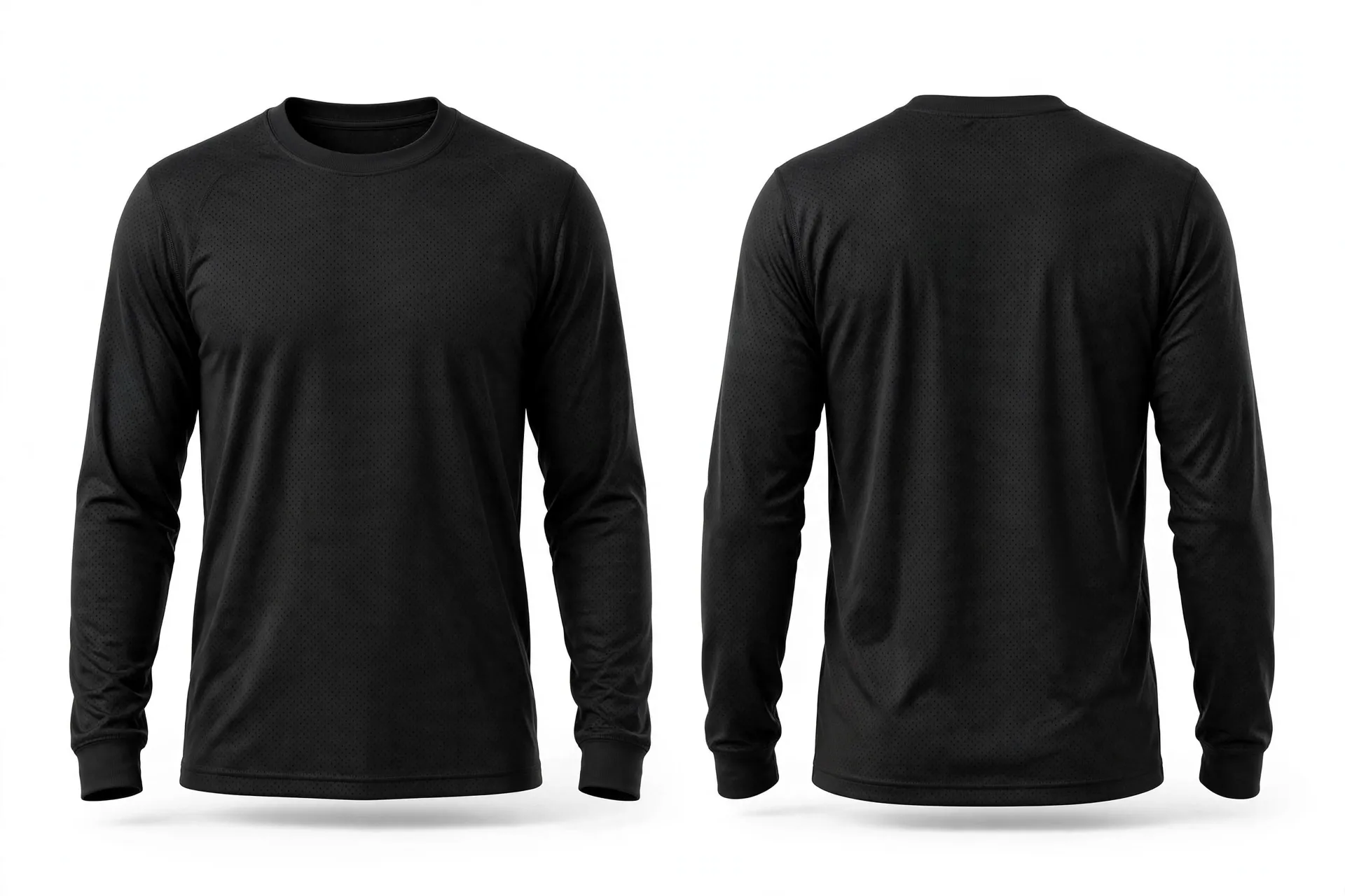 Camiseta preta de manga longa em vista frontal e traseira